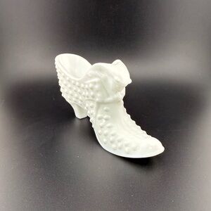 Vintage, White Milk Glass Slipper, Hobnail, Cat Head by Fenton